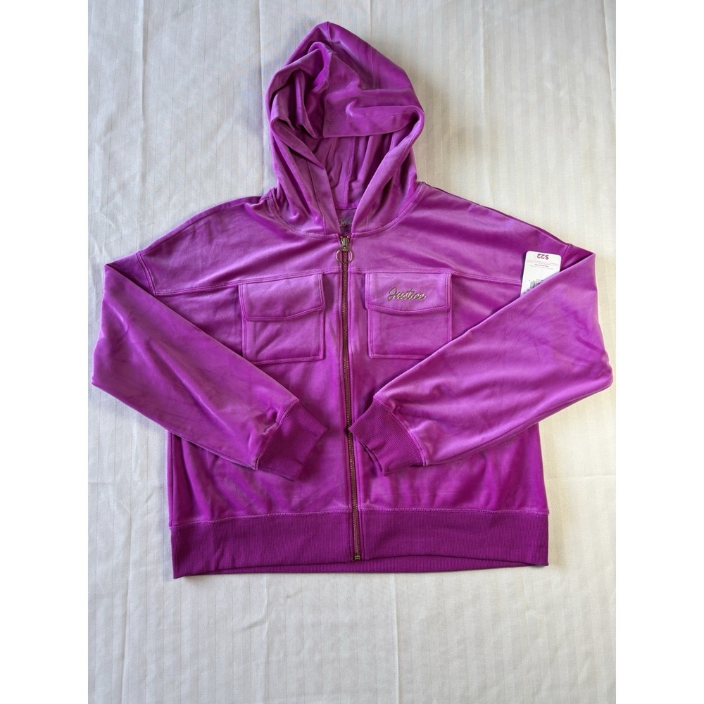 Justice Girl Full Zip Hoodie Sweater Velour Pink Fushia NWT Size XL Plus 16p/18p